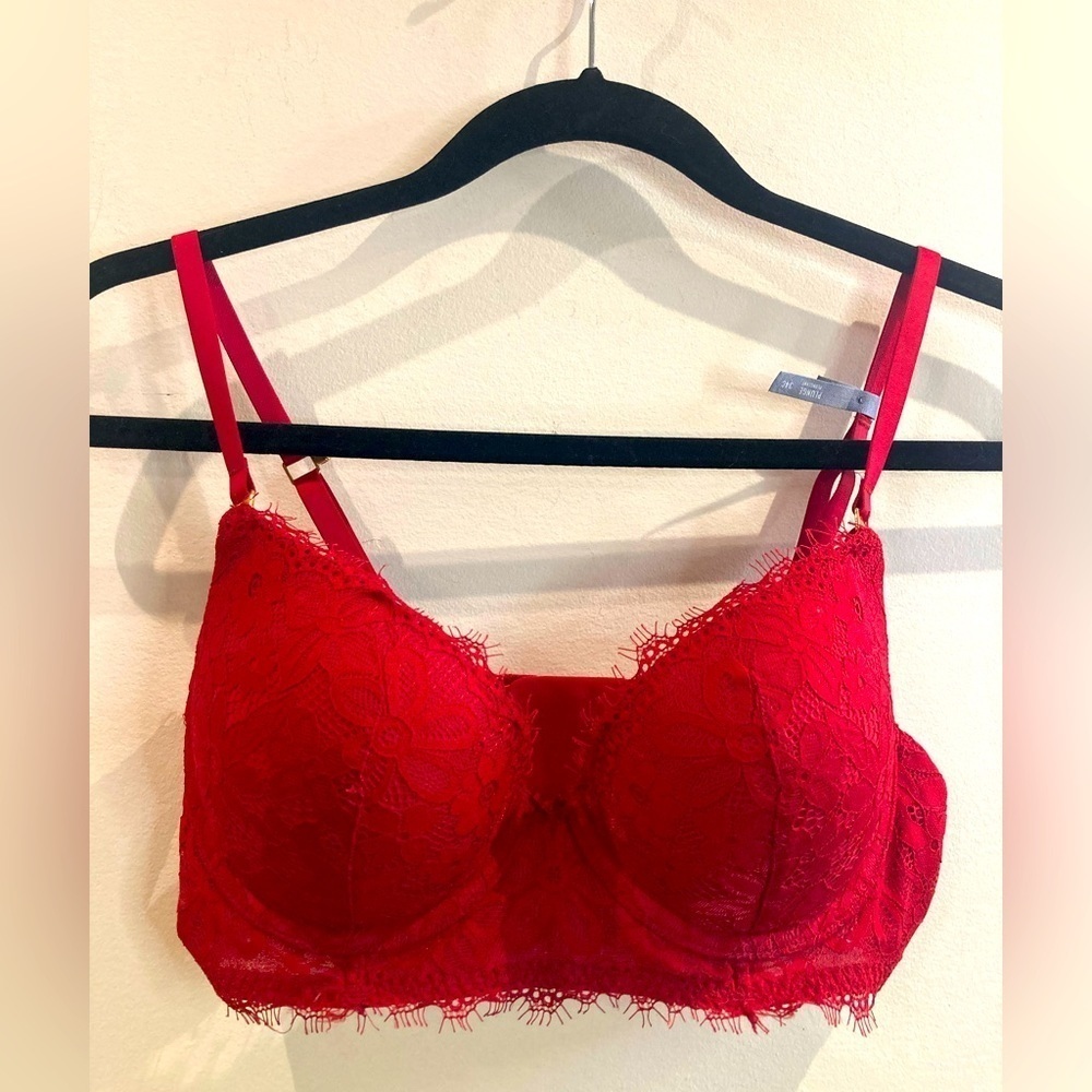 AERIE Sz 34C Padded Deep Plunge Adjustable Straps and Back J-Hook Lace Bra NEW